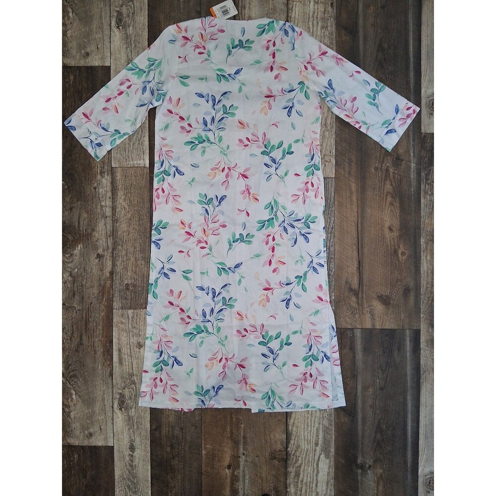 NWT! Women's Miss Elaine Essential Sateen Woven Long Zip Robe, Wtr Clr Leaves, S - Picture 7 of 9